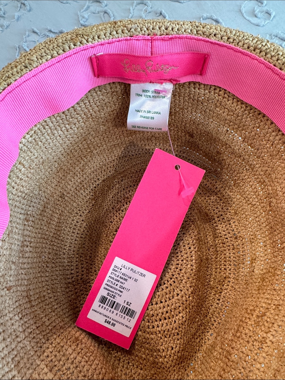 Lilly Pulitzer Straw Fedora Hat with Pink Gingham Band - Picture 3 of 6